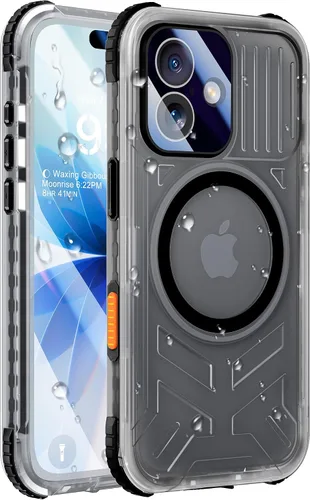 Vista 25 de Funda impermeable para iPhone 15 con Magsafe, protector de pantalla, cordón, IP68 militar de cuerpo completo a prueba de golpes, para deportes Negro