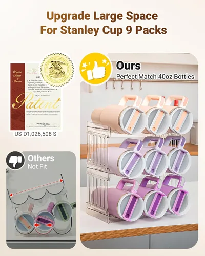 Vista 3 de Gracenal Organizador de Botellas de Agua con Soporte para Accesorios de Copa Stanley, Organizador y Almacenamiento para Refrigerador y Gabinete