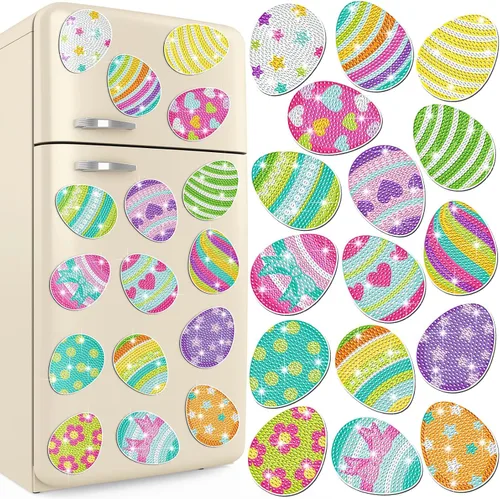 Vista 19 de Umigy 16 piezas de imanes de arte de diamante navideño para refrigerador, verde lima y rojo, imanes de pintura de diamantes de Navidad, hombre