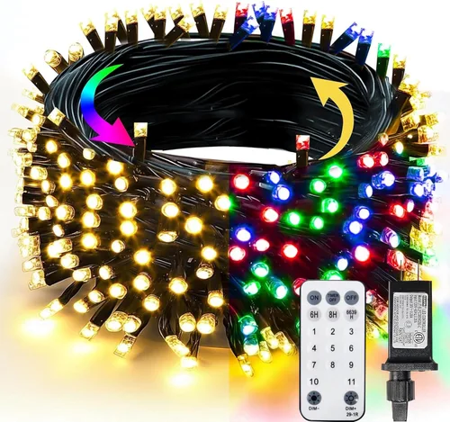 Vista 21 de TW SHINE - Luces de Navidad que cambian de color, 200 luces LED RGB de 66 pies, luces de Halloween para exteriores con control remoto, impermeables