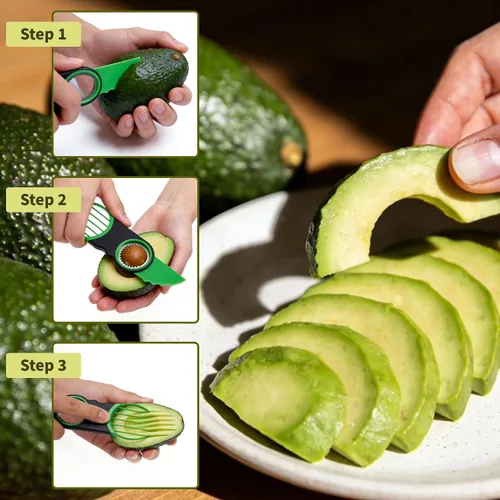 Vista 3 de Cortador de aguacate 3 en 1, apto para lavavajillas (verde)
