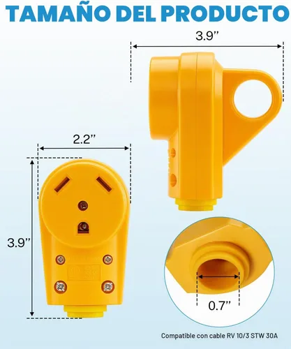 Vista 4 de Kohree Enchufe RV Hembra de 30 Amperios, Receptáculo RV de Repuesto Resistente 125/250V, Enchufe NEMA TT-30R con Mango de Agarre Ergonómico para RV