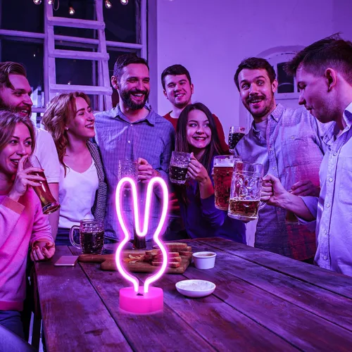 Vista 2 de BAILEY Letrero de neón de orejas de conejo, luces LED de conejo de Pascua con base con soporte, USB o 3 pilas AA, luz de neón alimentada por batería