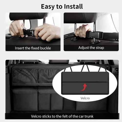 Vista 6 de Viaviat Organizador colgante para maletero de automóvil, bolsa de almacenamiento plegable para asiento trasero con 9 bolsillos grandes para SUV