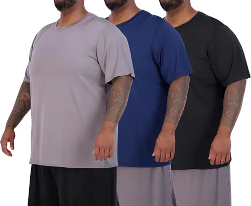 Vista 10 de 3 Pack Men's Big and Tall Dry Fit T Shirts Workout Gym Athletic Crew Tee Manga corta - Conjunto 1