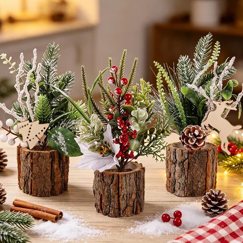 Vista 10 de winemana 6 piezas de mini decoración de mesa de árbol de Navidad, centros