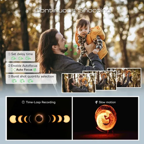 Vista 5 de Cámara digital 5K para fotografía, cámara de vlogging WiFi de 64MP con doble lente y pantalla abatible de 180°, zoom 16X, kit de cámara de apuntar