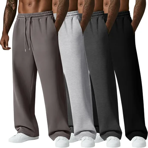 Vista 22 de August Alley Paquete de 4 pantalones deportivos para hombre, grandes y altos, delgados, atléticos, con parte inferior abierta, con cordón y bolsillos