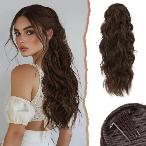 Vista 14 de SOFEIYAN Extensión de cola de caballo con cordón, de 24 pulgadas, ondulado, rizado, con clip, extensiones de cola de caballo con clip, extensiones