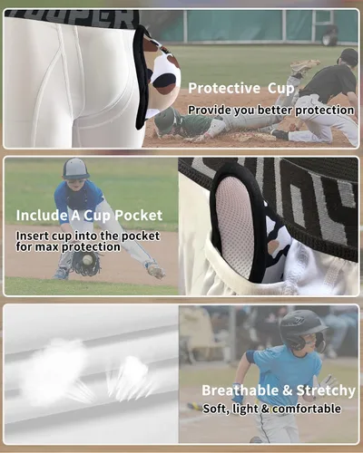 Vista 9 de Youper Pantalones cortos deslizantes de compresión para niños con copa protectora suave para béisbol, fútbol, hockey (paquete de 2)