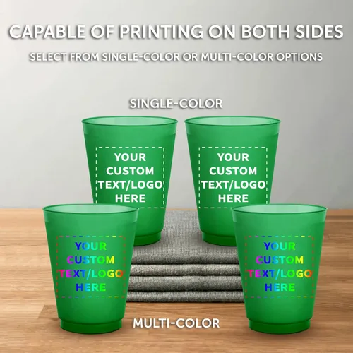 Vista 6 de Vasos de plástico esmerilado personalizados para estadios, paquete de 100, texto promocional, logotipo, 16 onzas, vasos de fiesta reutilizables