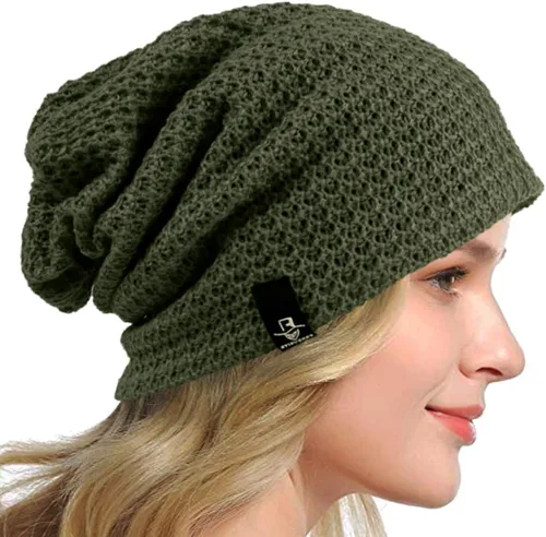 Vista 8 de Gorro holgado para mujer, boina de punto, gorra de calavera holgada para invierno y verano, B08w Azul/Amarillo/Púrpura