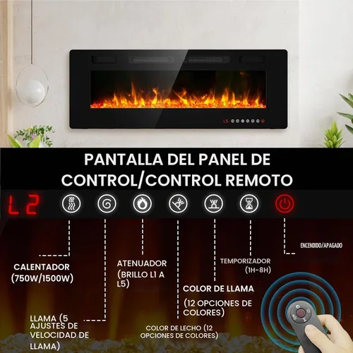 Vista 2 de Chimenea eléctrica ultrafina de 50 pulgadas, montada en la pared e independiente, inserto de chimenea LED, chimenea de pared para sala