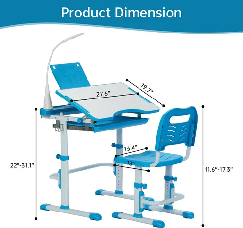 Vista 2 de SMAGREHO Juego de escritorio y silla para niños, mesas de escritura de estudio escolar para niños con altura ajustable con escritorio inclinable
