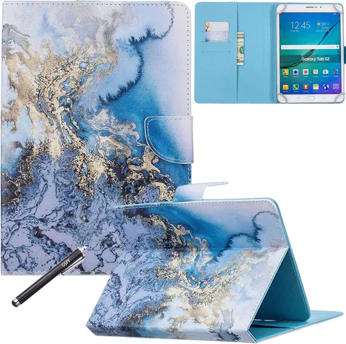 Vista 13 de NewShine - Funda universal de 7.0 pulgadas, diseño de mármol de flores de cuero sintético, plegable, con ranuras para tarjetas y bolsillo para 01