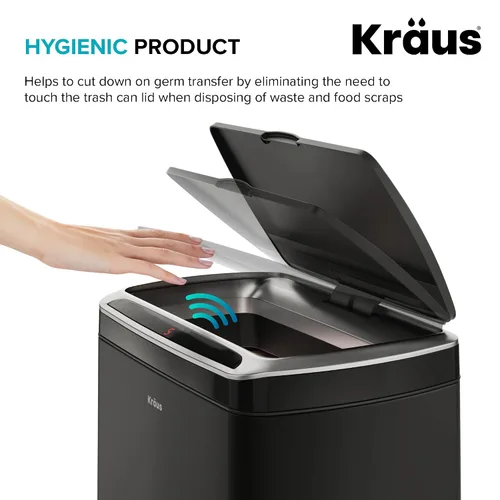 Vista 16 de Kraus GarbagePro Bote de basura rectangular de 13 galones manos libres con sensor de movimiento operado por batería en acabado negro mate con tapa