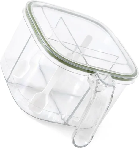 Vista 7 de TOPINCN Caja de condimentos con 4 compartimentos con tapa y 4 cucharas de servir, recipiente transparente para condimentos, contenedor de cocina