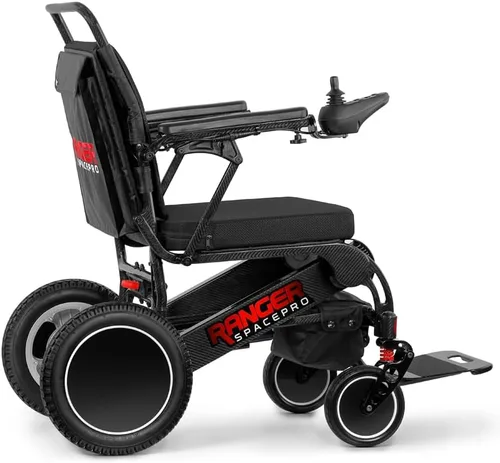 Vista 10 de Porto Mobility Ranger SpacePro XL - Silla de ruedas eléctrica de fibra de carbono ligera y plegable de próxima generación (carbono, asiento ancho XL)