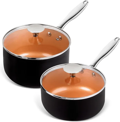 Vista 10 de MICHELANGELO Cacerola de 1 cuarto de galón con tapa, sartén antiadherente de cerámica con tapa, olla pequeña con tapa, cacerola de 1 cuarto de galón