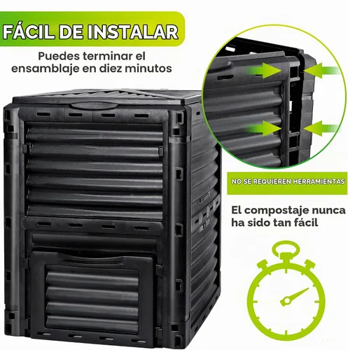 Vista 6 de F2C Contenedor de Compost de Jardín de Material Libre de BPA - 80 Galones (300 L) Contenedor de Compost Grande con Aireación Caja de Compost