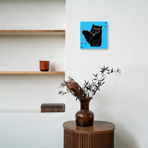 Vista 8 de 3dRose DPP_6109_1 - Reloj de pared, de pelo largo, color negro, gato persa con estampado de patas, 10 x 10 pulgadas