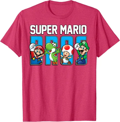 Vista 29 de Super Mario Bros Characters Letter Fill Graphic T-Shirt Camiseta, Negro