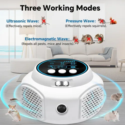 Vista 4 de Repelente ultrasónico de roedores, repelente ultrasónico de ratas de plagas para interiores, repelente ultrasónico de roedores de 360°, repelente