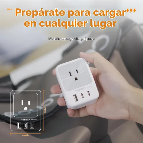 Vista 6 de Divisor de enchufe de pared múltiple, extensor de protector de sobretensión TESSAN de 4 salidas con 3 bloques de carga USB (2 USB C), expansor