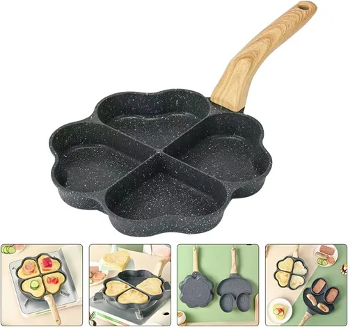 Vista 6 de Hemoton Sartén para tortilla de huevo para desayuno, sartén con forma de corazón para panqueques con asa, adecuada para estufa de gas y utensilios