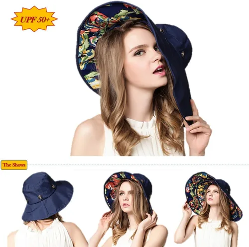Vista 7 de Sombrero reversible para el sol UPF 50+ con ala extra grande, flexible, fácil de empacar, para la playa
