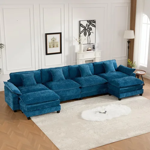 Vista 150 de Sofá Loveseat Grande en Beige y Blanco de 194.8 cm, Sofás Seccionales de 2 Plazas Grandes para Sala de Estar, Sofá Seccional Modular de Tela