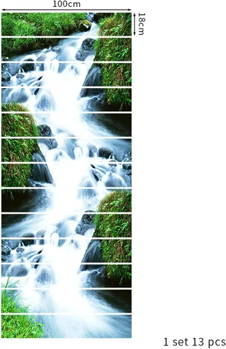 Vista 6 de Yuehuam Calcomanías de escalera de cascadas, 13 unidades, autoadhesivas 3D, elevadores de cascada, paisaje natural, para pared, vinilo impermeable