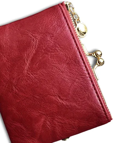 Vista 6 de PofeeXIO Billetera para mujer con RFID, pequeña, compacta, de piel, vintage, con cremallera y cierre de beso