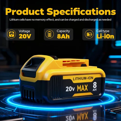 Vista 3 de Paquete de 2 baterías de alta capacidad de 8000 mAh compatibles con DEWALT 20V MAX