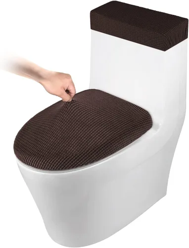 Vista 19 de Funda elástica para tapa de inodoro y funda para tanque de inodoro, juego de cubiertas elásticas para baño, tela de poliéster y elastano jacquard