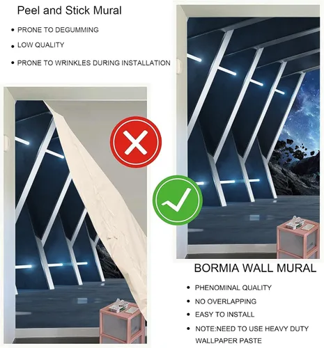 Vista 4 de Bormia Papel tapiz 3D para oficina, sala de estar, dormitorio (no se pega ni se pega)