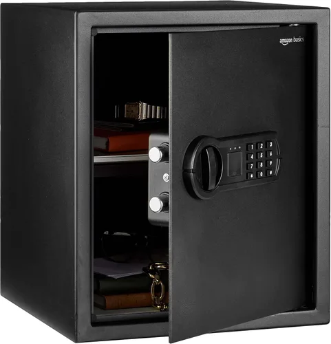 Vista 8 de Amazon Basics Caja fuerte electrónica de seguridad para el hogar de acero con bloqueo de teclado programable para documentos, joyas, objetos