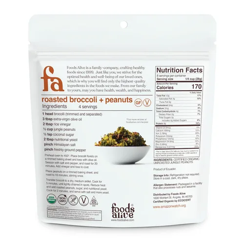 Vista 2 de Foods Alive Cacahuetes orgánicos de la selva Cacahuetes silvestres de la selva Sin OMG, vegano, sin gluten, Keto, Paleo, Kosher, crudo, 8 onzas