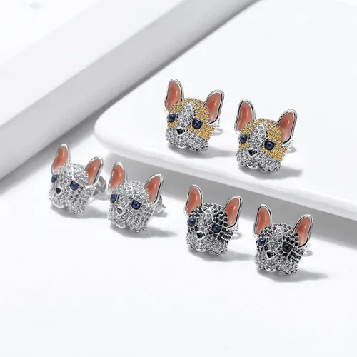 Vista 5 de Frenchie Dog Earrings for Women and Girls by Ginger Lyne, CZ French Bulldog or Boston Terrier Stud Earring Cubic Zirconia
