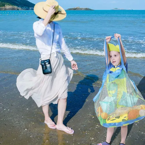 Vista 3 de Bolsa de malla para juguetes de playa, bolsas y bolsas de playa extra grandes, bolsa de almacenamiento de arena, juguetes para niños, organizador
