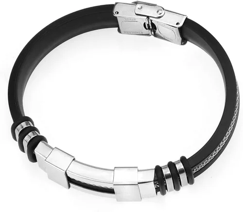Vista 5 de Suyi Pulsera ajustable de silicona para hombre, pulsera de acero inoxidable