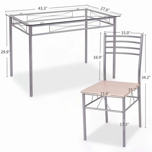 Vista 2 de Casart Juego de mesa de comedor de 5 piezas y 4 sillas con tapa de vidrio para cocina y desayuno