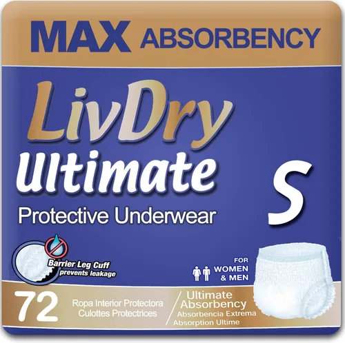 Vista 18 de LivDry Ultimate - Ropa interior para incontinencia para adultos, alta absorción, protección contra fugas, talla S, paquete de 18