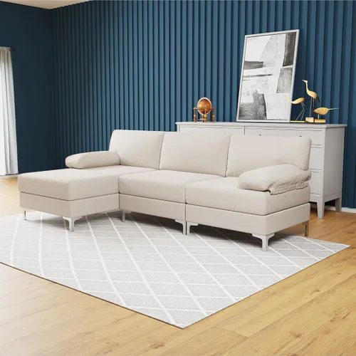 Vista 3 de Casa Andrea Milano BOUCLÉ - Sofá modular en forma de L, sofá de lujo con diván extra ancho, sofá para sala de estar, apartamento, salón, color crema
