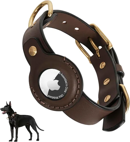 Vista 10 de AirTag Collar de perro – Collar de perro de cuero 100% genuino con soporte Apple AirTag, adecuado para perros pequeños, negro, S, tamaño ajustable