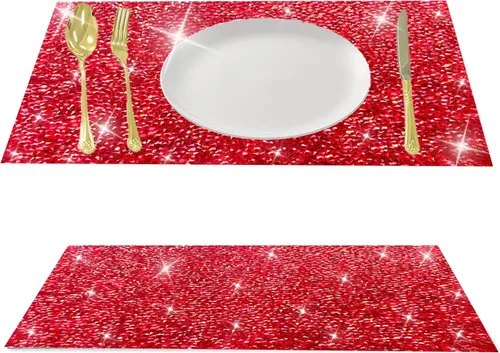Vista 34 de Juego de 1 mantel individual redondo en negro, manteles individuales brillantes resistentes al calor, lavables, para cena, cocina, boda, decorativos