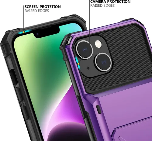 Vista 152 de Nvollnoe - Funda para iPhone 14 con tarjetero [tienda de 5 tarjetas] Negro - Almacenamiento más grande