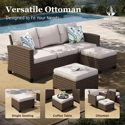 Vista 36 de HERA'S HOUSE - Juego de muebles para patio con mesa para fogata, muebles de mimbre para exteriores, sofá de conversación con asientos profundos