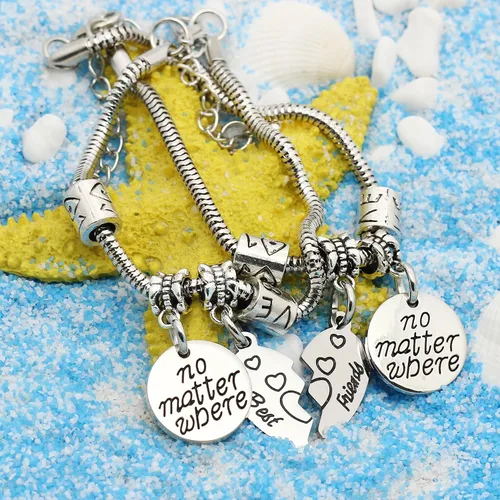Vista 2 de lauhonmin BBF Best Friends No Matter Where Compass - Juego de 2 pulseras dobles con corazón roto, regalo de amistad
