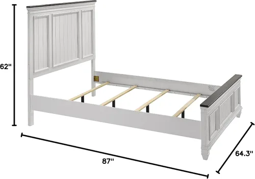 Vista 2 de Roundhill Furniture Clelane Shiplap - Cama con paneles de madera, tamaño Queen, color blanco desgastado y nogal